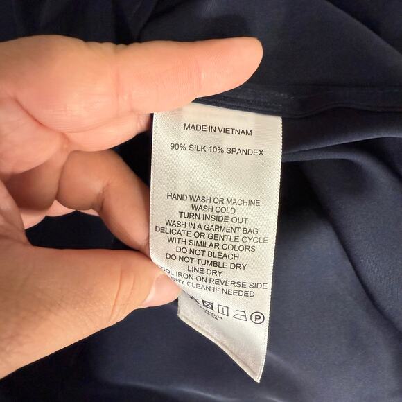 Quince Washable Stretch Silk Tee, Navy, XL - Picture 3 of 4